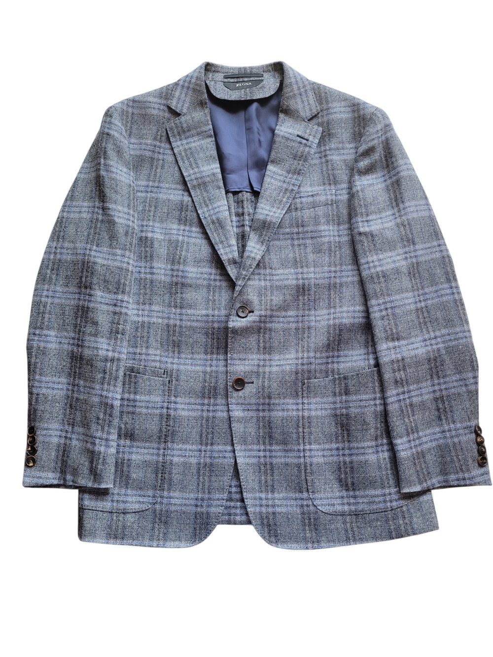 ZEGNA Linen Wool Plaid Blazer 40R Slim Fit Drop 8 Deco Sport Coat Half Lined